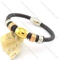 210 length black leather bracelet with 3 plating steel accessories b001608