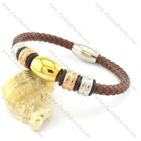 gold,rose gold,silver stainless steel leather bracelet in brown tone b001609