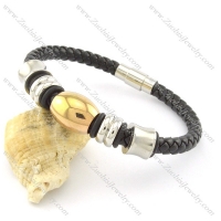 black braided leather cord bracelet with 2 tones steel accessories b001610