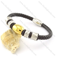 black leather bracelets in diameter of 0.24 inch with stainless steel accessories b001612