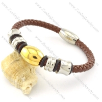 8.4 inch brown leather bracelets with 6 stainless steel accessories b001613