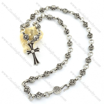 hot selling stainless steel flower necklace with cross pendant n000489