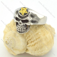 gold star antique silver stainless steel casting skull ring r001215