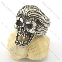 long hair stainless steel casting skull ring r001200