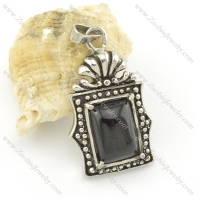 black stone pendant in stainless stee metal p001472