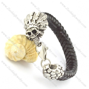 black mens braided leather bracelets with stainless steel Shaikh head b001800