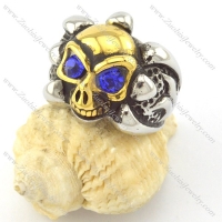 big navy blue rhinestone eye skull ring in gold and metl tone r001162