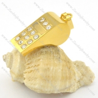 whistle pendant with clear stone in yellow gold plating p001383