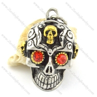 2 tones casting skull pendant with red rhinestone eyes p001364