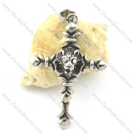 clear eye stone cross pendant with wolf head p001358