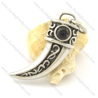 solid black stone wolf's fang pendant p001354
