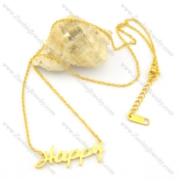 gold plated HAPPY charm necklace n000465