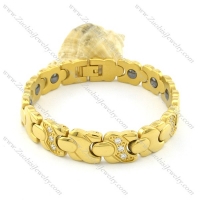 gold plating stainless steel bracelet CNC clear stones b001695