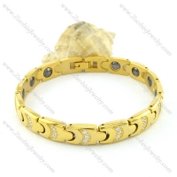 gold plating stainless steel bracelet CNC clear stones b001694