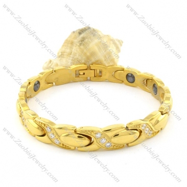 gold plating stainless steel bracelet CNC clear stones b001691