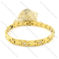 gold plating stainless steel bracelet CNC clear stones b001683