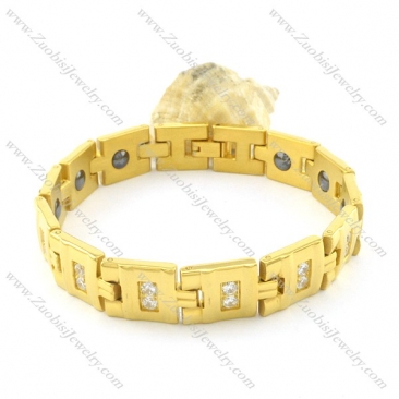 gold plating stainless steel bracelet CNC clear stones b001673