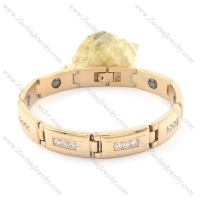 gold plating stainless steel bracelet CNC clear stones b001672