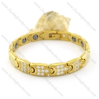 gold plating stainless steel bracelet CNC clear stones b001668