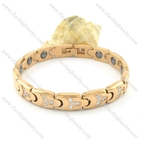 gold plating stainless steel bracelet CNC clear stones b001667