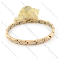 gold plating stainless steel bracelet CNC clear stones b001665