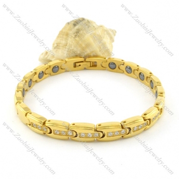 gold plating stainless steel bracelet CNC clear stones b001664