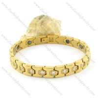 gold plating stainless steel bracelet CNC clear stones b001661