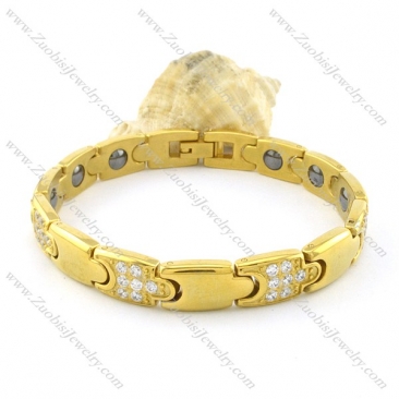 gold plating stainless steel bracelet CNC clear stones b001670