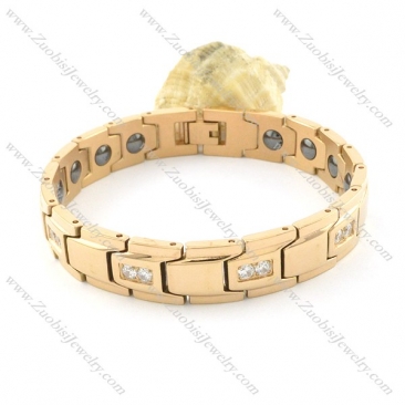 gold plating stainless steel bracelet CNC clear stones b001651