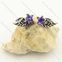 Clear Purple Facted Stone Lucky Star Earring with Wings e000682