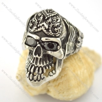 Black zircon eye stainless steel skull ring r001570