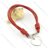 Stainless steel heart-shaped pendant deep red leather rope bracelet b002309