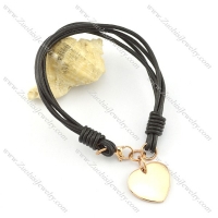 A gold-plated heart Stainless Steel Pendant Leather Rope Bracelet b002311