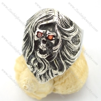 cool skull ring with long hair r001608