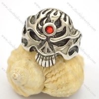 solider skull ring with one red stone in forehead r001661