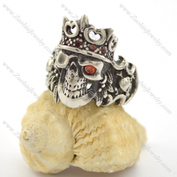 skull king ring with red rhinestone r001680