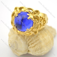 blue opal stone ring in stainless steel with gold cover r001713