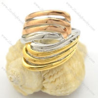 3 tones stainless steel ring with gold silver and rose gold plating r001716