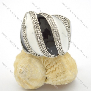 silver tone stainless steel ring epoxy black and white r001717