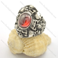 big oval clear red stone skull ring r001731