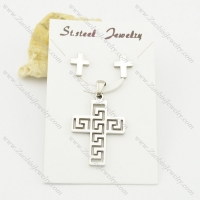 stainless steel hollow cross pendant and earring set s000932