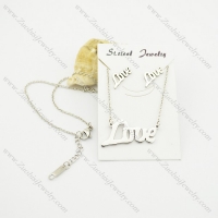 steel tone LOVE pendant and earring jewelry set s000934