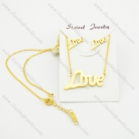 gold-plating LOVE earring and pendant set s000935