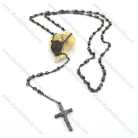 4mm black plating rosary chain necklace with Jesus cross pendant n000724