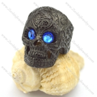 clear blue eye black flower skull ring r002001