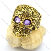 purple rhinestone eye gold flower skull ring r002007