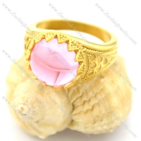gold-plating flower ring with pink stone r002053