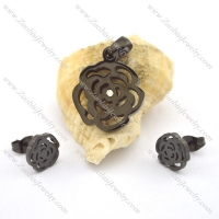 black finishing rose jewelry set with clear stone s000947