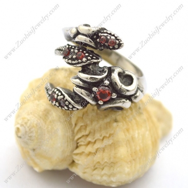 Scorpion King Ring with clear red crystals r002235