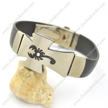 Stainless Steel Scorpion Cross Shaped Rubber Bracelet b002979